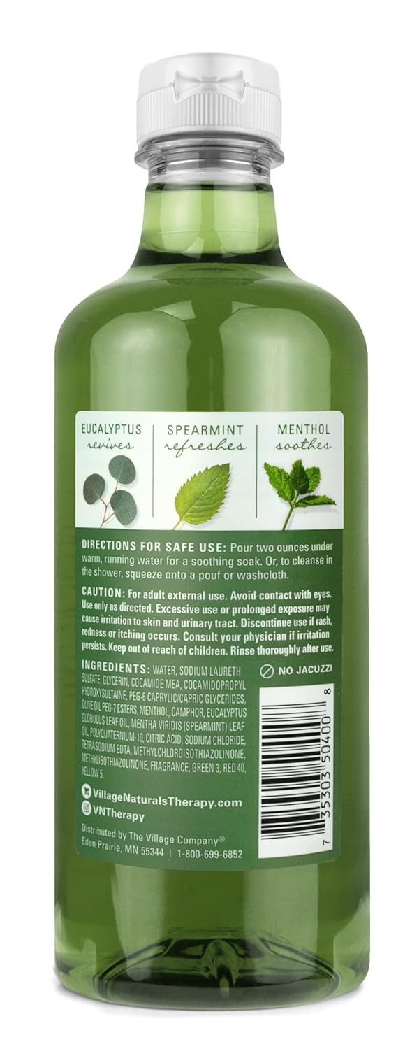 Village Naturals Therapy Muscle Foaming Bath Oil and Body Wash 16 Oz. 2 Pack, Green, 16 Oz