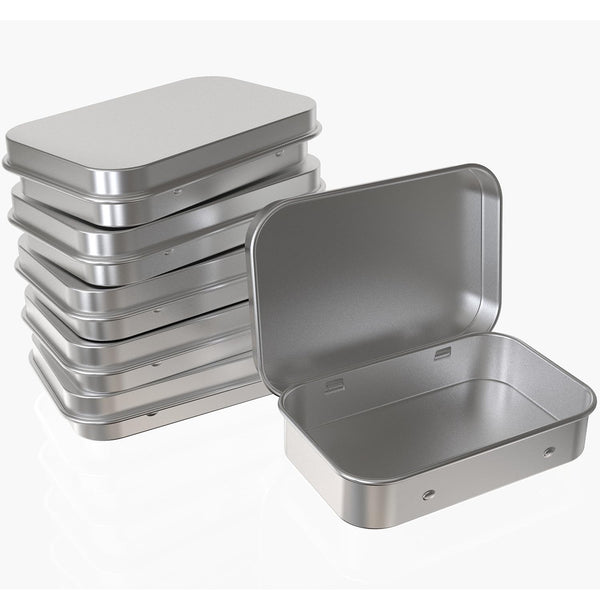 Hulless Small Hinged Tin Box Metal Tins Storage Containers, Silver 6Pcs | Portable Craft Organizer for Home Storage to pills, candies, herbs,
