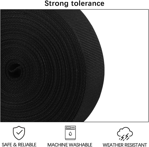 RETON Nylon Webbing Strap, 1 1/4 Inch Black Nylon Heavy Webbing Straps Durable Nylon Strap for Outdoor DIY Gear Repair, Backpack, Pet Collars,