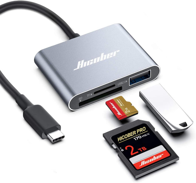 HICOBER 3-in-1 USB-C SD Card Reader, Supports 2TB SD/TF Cards with USB 2.0 Port, Compatible for USB-C Phones, Tablets, L