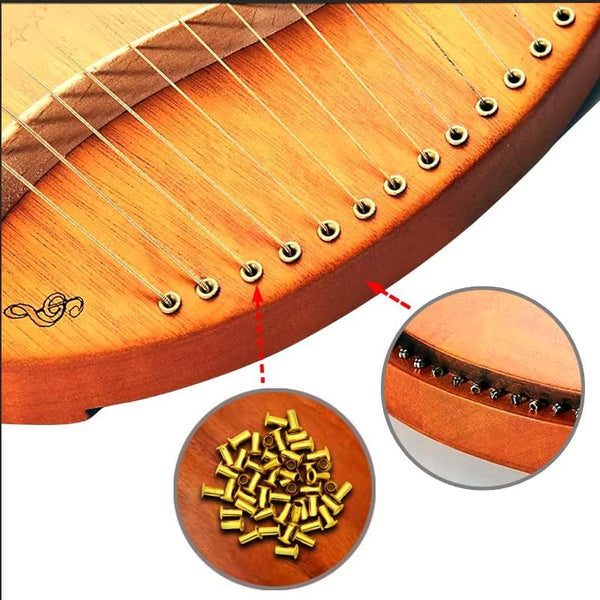16pcs Gold Tuning Pin with L-shape Wrench Gooseneck Hammer Lever | With Dust-free Cloth,Widely for Lyre Harp, Zithers, Harpsichord Dulcimer, and