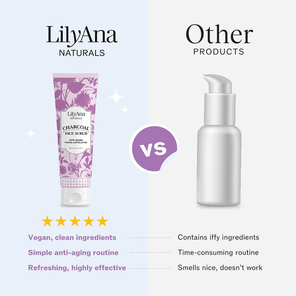 Lilyana Naturals Charcoal Face Scrub - Facial Exfoliator - Microdermabrasion Scrub - Facial Skin Care Products for Women and Men - Lavender and