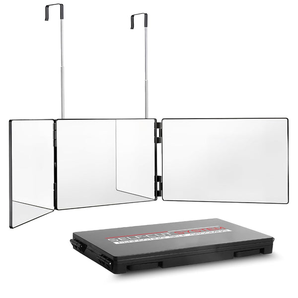 Self-Cut System 3-Way Mirror for Self Hair Cutting - Portable Trifold Mirror with Retractable Hooks, Impact-Resistant Glass, Fold Flat Design,