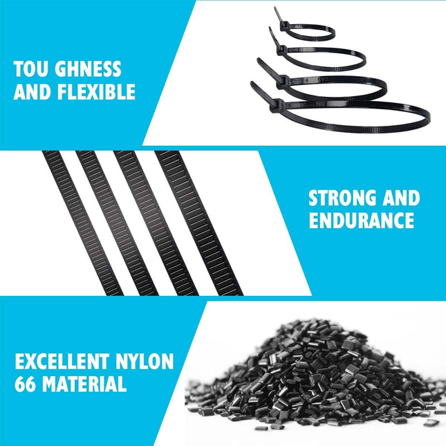 Black Zip Ties 8 Inch 2000 Pack Bulk Heavy Duty Self Locking Zipties 8" UV Resistant Nylon Cable Ties Wire Ties Wraps Te