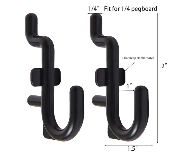 Jucoan 200 Pack J-Shaped Pegboard Hooks, Black Plastic Peg Hooks for 1/4 Inch Pegboard, Jewelry Display, Craft Organization, Pegboard Accessory
