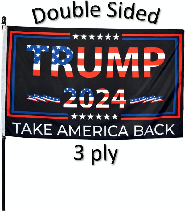 Double-Sided Trump 2024 Flag - Take America Back - 3x5 Foot Indoor Outdoor Decoration Banner With a FREE Sticker - Double-Sided Banner With Vivid