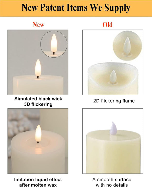 ANGELLOONG Flickering Flameless Candles with Remote, Real Wax Battery Operated Candles with Timer, Fake LED Pillar Candles for Wedding Holiday
