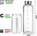 Pumtus 2 Pack Glass Water Bottles With Time Marker, 18 OZ Motivational Water Bottle with Non-slip Sleeve, Beverage Bottles with Hydrating