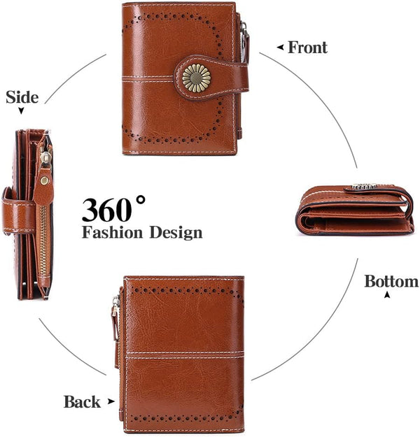 SENDEFN Small Womens Wallet Leather Bifold Card Holder RFID Blocking with Zipper Coin Pocket