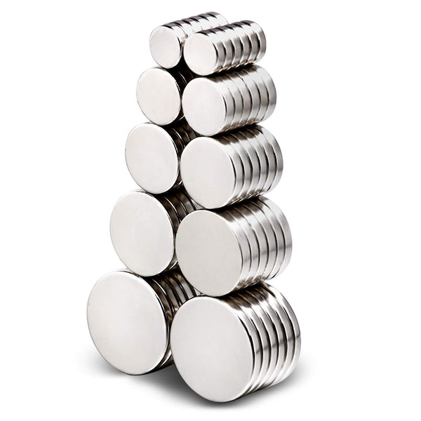 DIYMAG 60Pcs Refrigerator Magnets, 5 Different Sizes Fridge Disc Magnets with Stainless Steel Coating for Hobbies, DIY, Kitchen 5sizes-60Pcs