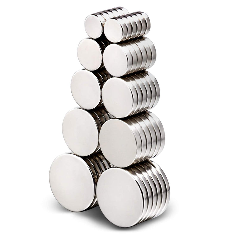 DIYMAG 60Pcs Refrigerator Magnets, 5 Different Sizes Fridge Disc Magnets with Stainless Steel Coating for Hobbies, DIY, Kitchen 5sizes-60Pcs