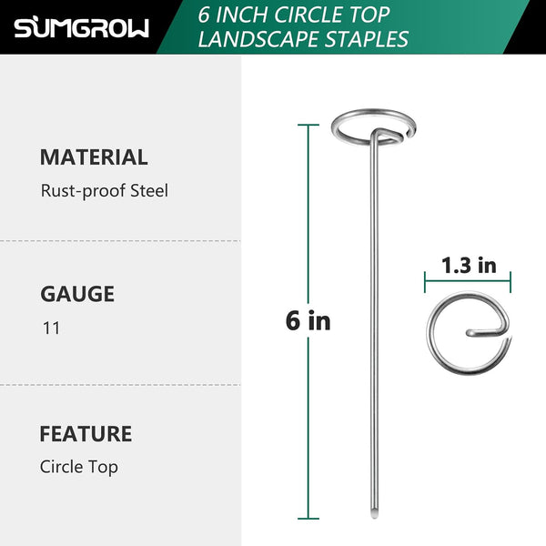Landscape Staples,120 Pcs Garden Stakes, Circle Top 6-Inch Galvanized Steel, Spikes Pins for Securing Weed Fabric Netting Ground Sheets and