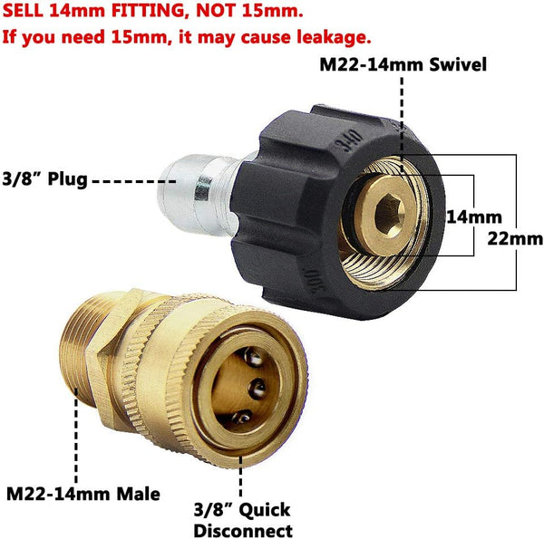 Twinkle Star Pressure Washer Adapter Set, Quick Disconnect Kit, M22 Swivel to 3/8'' Quick Connect, 3/4" to Quick Release