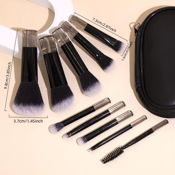 Portable ON THE GO Makeup Brush Set, COSHINE 10pcs Easy-taken Mini Full Complete Function Cosmetic Brushes Kit with Brush Pouch (black)