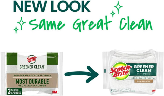 Scotch-Brite Greener Clean Non-Scratch Scrub Sponge, Sponge for Washing Dishes, Cleaning Kitchen, Superior Performance a