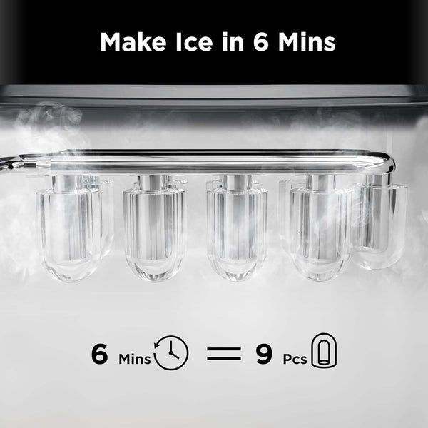 Silonn Ice Maker Countertop, 9 Cubes Ready in 6 Mins, 26lbs in 24Hrs, Self-Cleaning Ice Machine with Ice Scoop and Basket, 2 Sizes of Bullet Ice