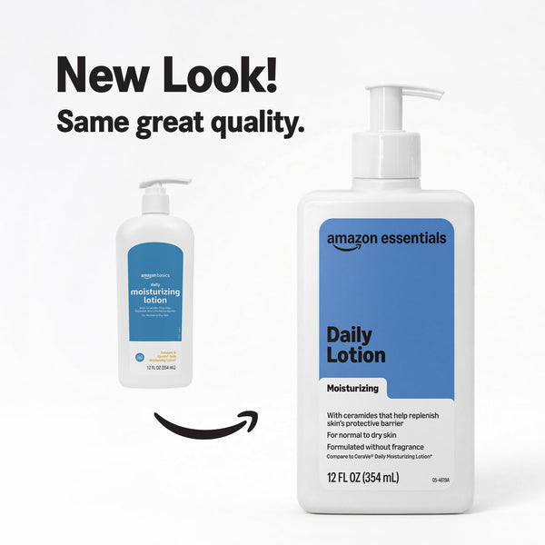 Amazon Essentials Daily Moisturizing Lotion for Face and Body, Fragrance Free, with Ceramides, 12 fl oz, 1-Pack 12 Fl Oz (Pack of 1)