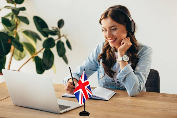 12 Pcs United Kingdom Desk Flags Set, British Small Mini Table Office Mini Desktop Flag With Black Flagpole and Black Base For Home Office