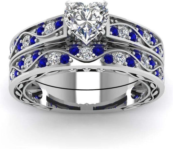 Couple Ring Bridal Sets His Hers Women 10k White Gold Filled Men Tungsten Carbide Wedding Engagement Ring Band women's size 7 & men's size 10