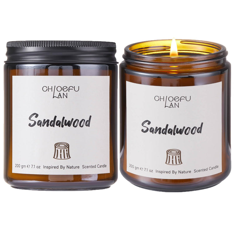 Chloefu Lan Sandalwood Candles, Luxury Candle for Home Scented, Highly Scented, Long Lasting & Non Toxic, Natural Organic Soy Wax, Housewarming