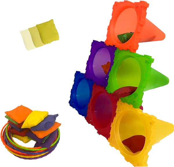 Outdoor Toys for Kids Ages 4-8 Bead Bags Tossing Rings Games Ring Toss Party Carnival Backyard Games for Kids Obstacle Course for Kids Toddler