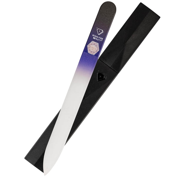 Bona Fide Beauty Czech Glass Nail File (Black Cobalt), Includes Black Case | Crystal Nail File for Natural Nails made in the Czech Republic,
