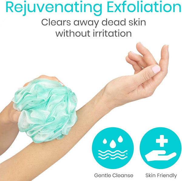 Vive Loofah Sponge Replacement (4 Pk) Shower & Bath Pouf Scrubber for Back & Body Exfoliation, Works with Vive Interchangeable Loofa Handle Long