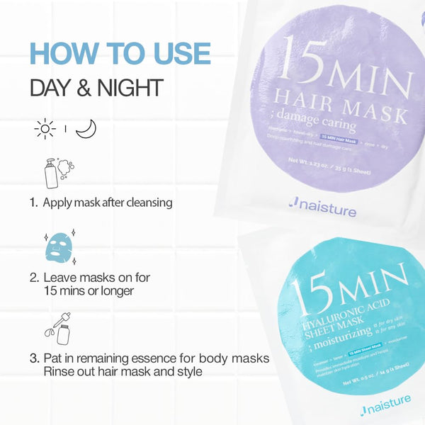 Naisture 15 Min Groom Me Kit Skincare Gift Set for Men – All-in-One Bundle with Hair, Face, & Eye Masks, Complete Grooming Self-Care Kit (5 pcs)