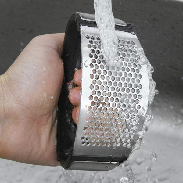 Garlic Press Rocker Stainless Steel Ginger Crusher Squeezer Kitchen Gadget with Ergonomic handle, Silicone Tube Garlic Peeler and Cleaning Brush