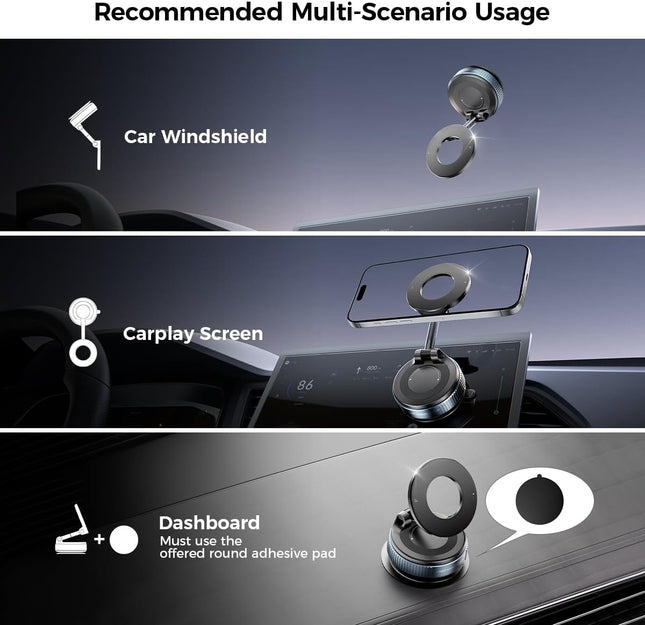 Vacuum Suction Magnetic Phone Holder, Strong Suction Magnetic Car Phone Holder Mount Foldable Phone Stand for Iphone16/1
