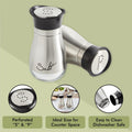 Stainless Steel Salt and Pepper Shaker Set with Glass Bottom, Perforated "S" and "P" Caps - Modern Kitchen Counter Decor (4oz) 4 Inch
