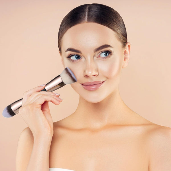 KINGMAS Foundation Makeup Brushes, 2Pcs Premium Double-Ended Makeup Brush (Flat/Angled/Angled Round/Tapered Top) for Buffing Liquid, Cream,