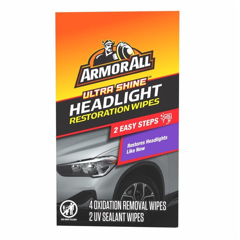Armor All Car Headlights Cleaner Wipes , Cleaning Wipes for Headlights for Cars, Trucks, Mortocycles, 6 Wipes
