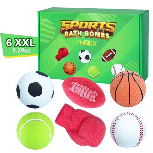 Bath Bombs for Kids, Extra Large Sports Bathbomb Set with 6 Sports Themes, All N