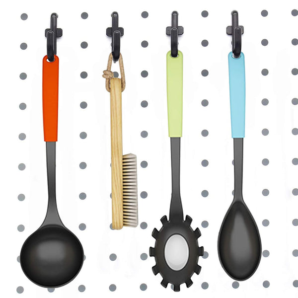Jucoan 200 Pack J-Shaped Pegboard Hooks, Black Plastic Peg Hooks for 1/4 Inch Pegboard, Jewelry Display, Craft Organization, Pegboard Accessory
