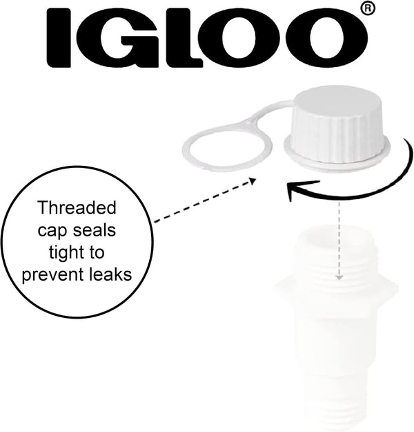 Igloo Cooler Threaded Drain Plug Caps with Plastic Tether 20049 White Small