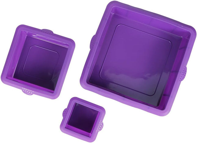 Webake Square Cake Pan Set Silicone Cake Mold Baking Pans for 3 Tier Cake Layer Tin, 9 Inch, 6 Inch, 3 Inch for Birthday