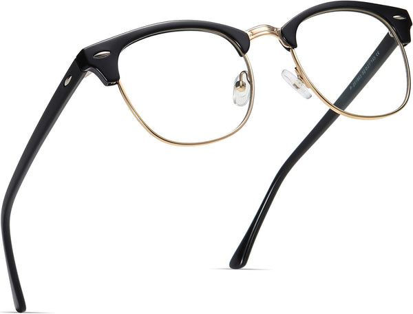 Blue Light Blocking Glasses Anti Eyestrain Computer Gaming Glasses | Vintage Half Frame UV Clear Lens for Women Men A02-black Gold Frame 1 Pack