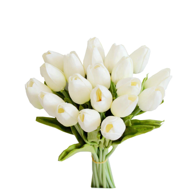 Mandy's Artificial Tulips 20 Stems White PU Faux Flowers for Valentine's Day and Easter Decorations Wedding Home Decor 1