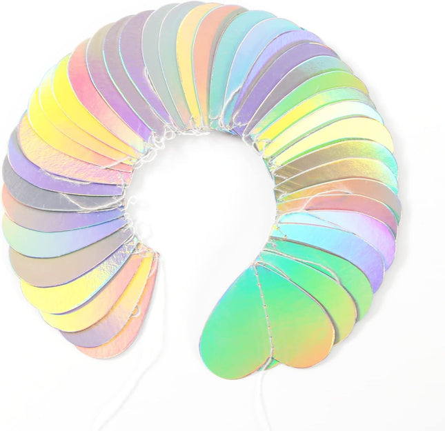 Iridescent Disco-Holographic Heart Garland - 52Ft Wedding Hanging Decoration Neon Streamers Banner, Perfect for Bridal S