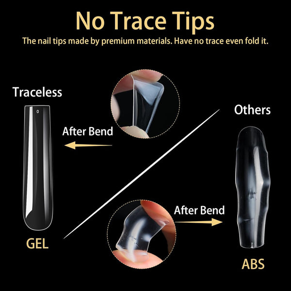 Nail Tips Square 3XL Extra Long Tips, 240Pcs Soft Gel Nail Tips Fake Nails, 12 Sizes Acrylic Clear False Full Cover Press on Extension No Trace