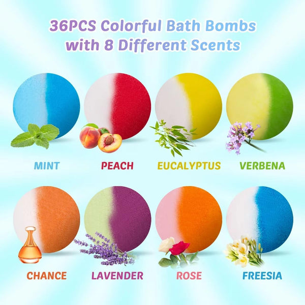 Bath Bombs for Kids with Toy Inside, 36 Pcs Bath Bombs with Glow in the Dark Dinosuar, Animal and Ocean Surprise Inside, Handmade Organic Bubble