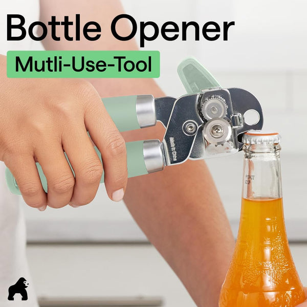 GORILLA GRIP Heavy Duty Stainless Steel Smooth Edge Manual Can Opener and Bottle Openers, Soft Comfortable Handle, Oversized Handheld Turn Knob,