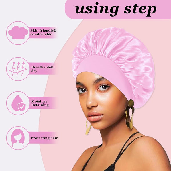 4PCS Satin Hair Bonnet for Sleeping,Bonnets for Black Women Men,Silk Bonnet for Sleeping,Hair Wrap Cap for Curly Hair,Elastic Wide Band Hair