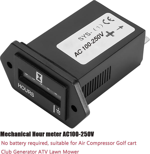 Mechanical Engine Hour Meter AC 110V 120V 220V 230V for Air Compressor Golf Cart Club House Generator ATV Chainsaw Tiller Chipper