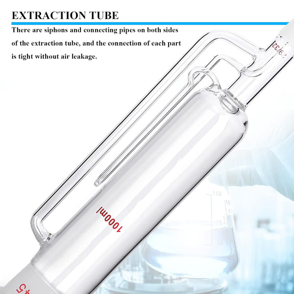 MXBAOHENG 1000Ml Soxhlet Extractor Kit Soxhlet Extraction Apparatus with 60/45 Graham Condenser, Flat Bottom Flask 29/32 Joint, Extractor Tube Lab