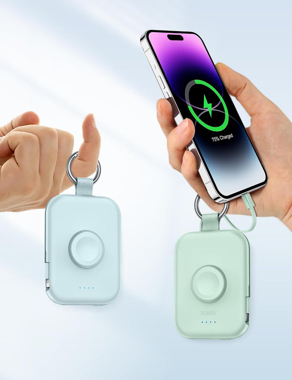 RORRY Portable Charger, 5000Mah Portable Charger Power Bank with Built-In Cables, Travel Keychain Battery Pack for Apple Watch Ultra