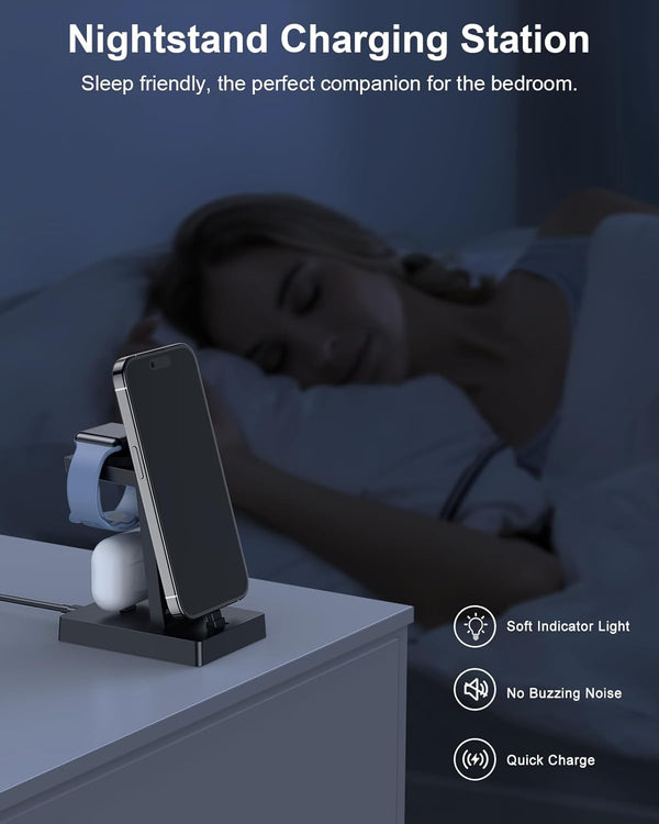 Charging Station for Multiple Devices - ADADPU 3 in 1 Charger Stand for Apple Watch Series 8/7/6/5/4/3/2/SE Phone Charging Dock for Airpods Iphone