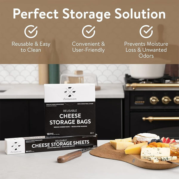Formaticum Reusable Cheese Storage Bags, 5" x 11", 10-Pack | Professional-Grade, Store Cheese, Sandwiches, and Charcuterie, Kitchen Organization,