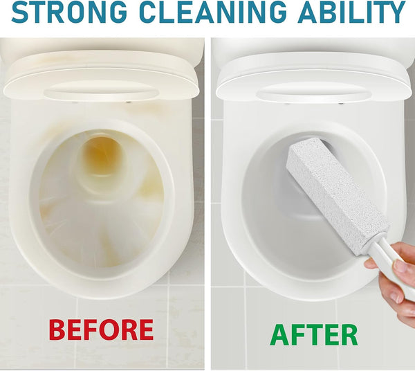 Pumice Cleaning Stone with Handle, 2 Pack Bowl Cleaner Toilet Brush, White | Non-Slip Long Plastic Handle, for Kitchen, Bath, Pool, Household Cleaning